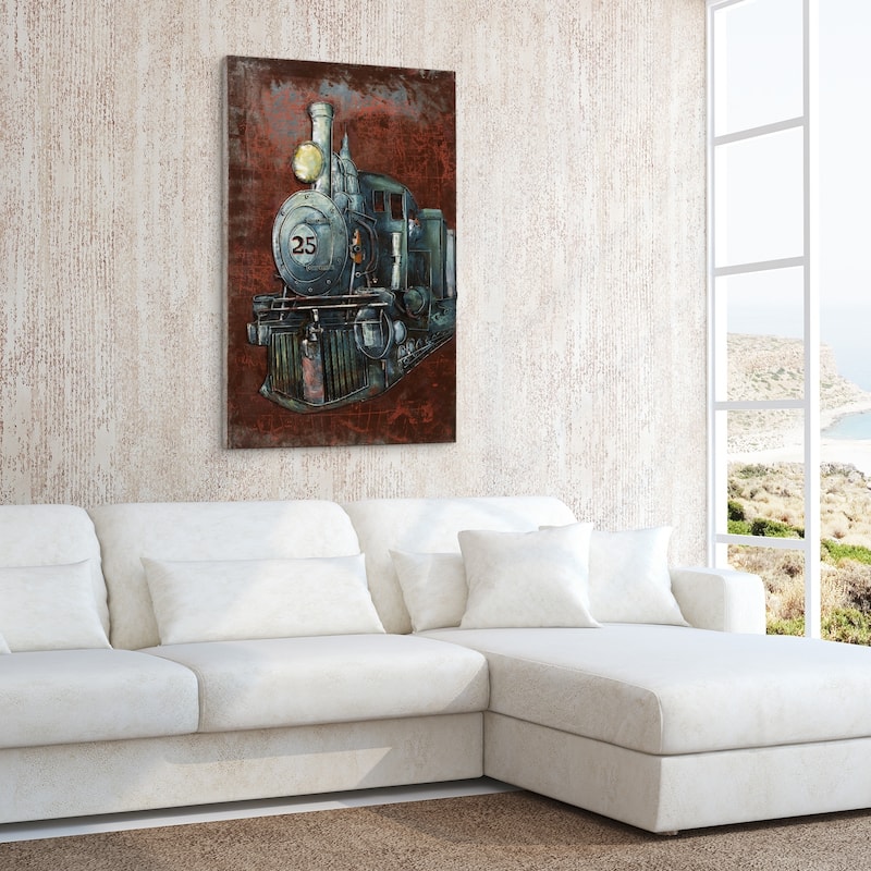 "Train" Mixed Media Iron Hand Painted Dimensional Wall Art