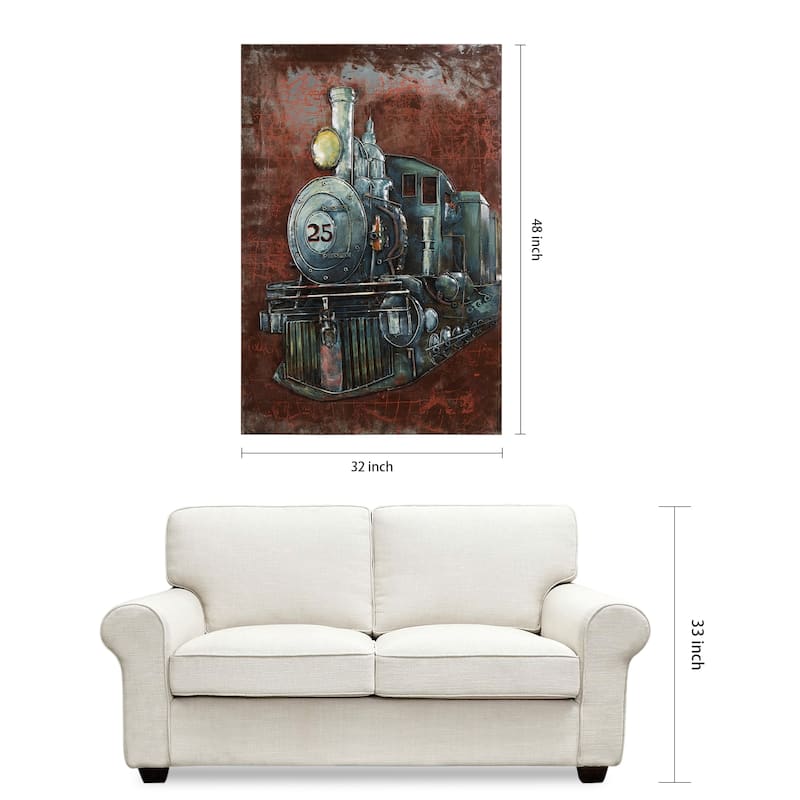 "Train" Mixed Media Iron Hand Painted Dimensional Wall Art