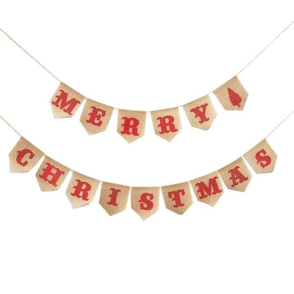 Merry Christmas Burlap Jute Banner Garland for Wall Xmas Party ...