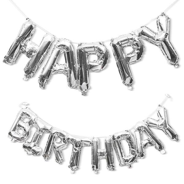 Shop Happy Birthday Silver Foil Letters 16 Balloons Banner For Party Decorations Overstock 31051404