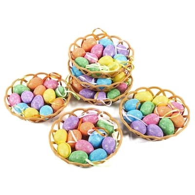 72 Pack Sparkling Small Mini Foam Easter Bunny Eggs Hanging Ornaments with Baskets Easter Decoration for Tree Kids