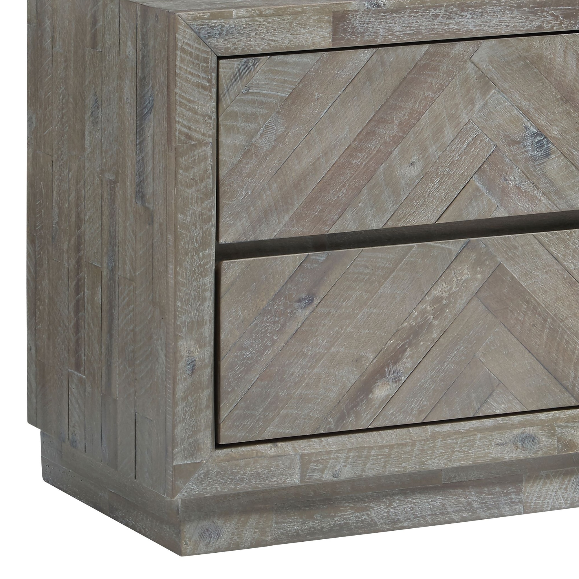 Shop 2 Drawer Wooden Nightstand With Herringbone Pattern Weathered Brown On Sale Overstock 31051960