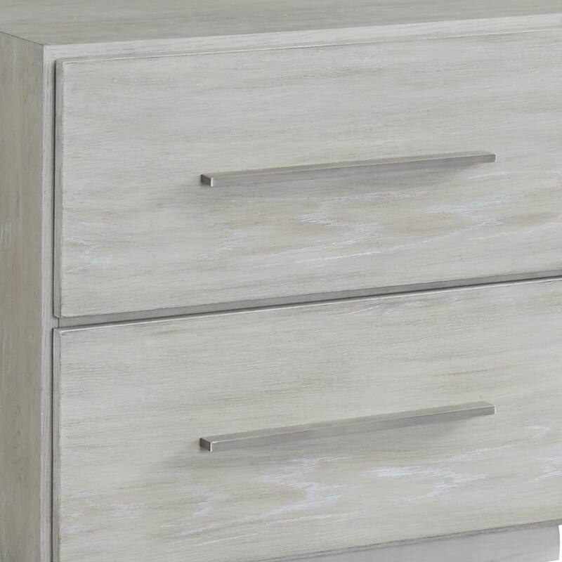 2 Drawer Miter Front Wooden Nightstand with Bar Handles, Cotton Gray