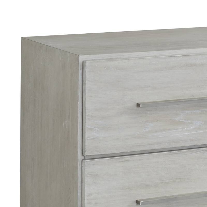 2 Drawer Miter Front Wooden Nightstand with Bar Handles, Cotton Gray
