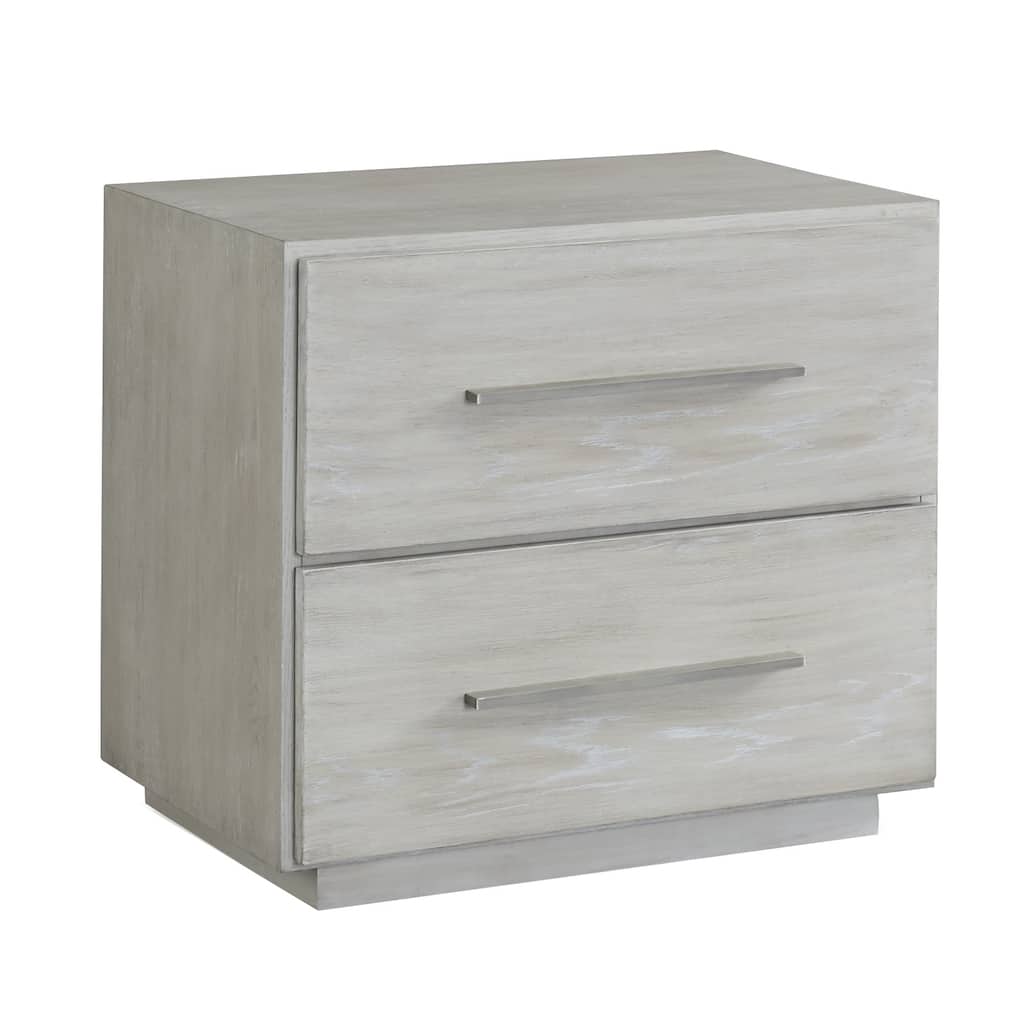 2 Drawer Miter Front Wooden Nightstand with Bar Handles, Cotton Gray