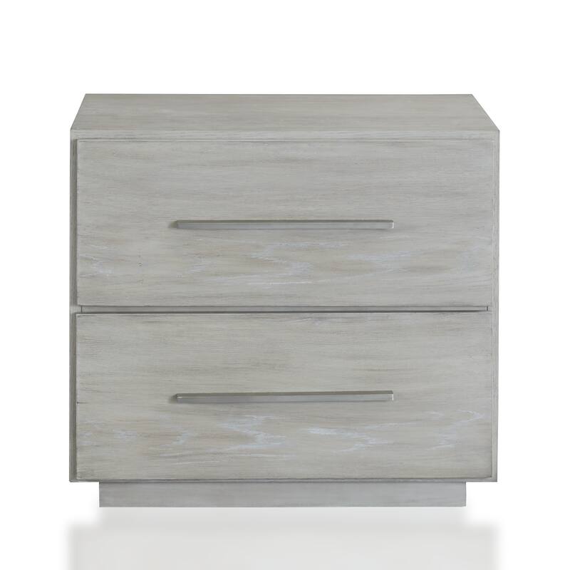 2 Drawer Miter Front Wooden Nightstand with Bar Handles, Cotton Gray