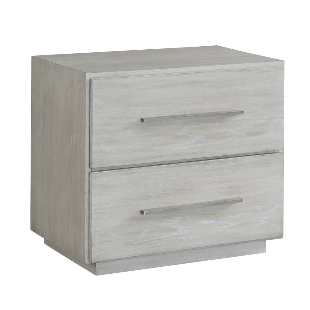 2 Drawer Miter Front Wooden Nightstand with Bar Handles, Cotton Gray