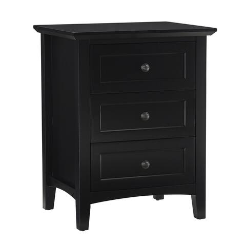 3 Drawer Wooden Nightstand with Tapered Legs and Arched Base, Black