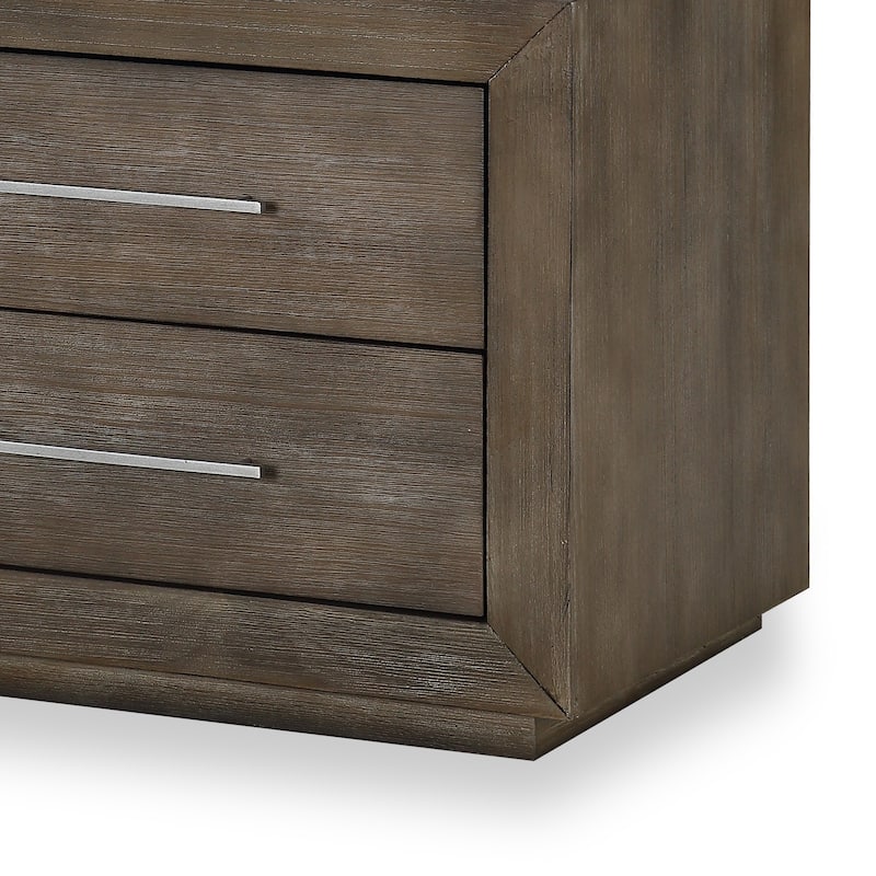 2 Drawer Wooden Nightstand with Metal Bar Handles, Dark Pine