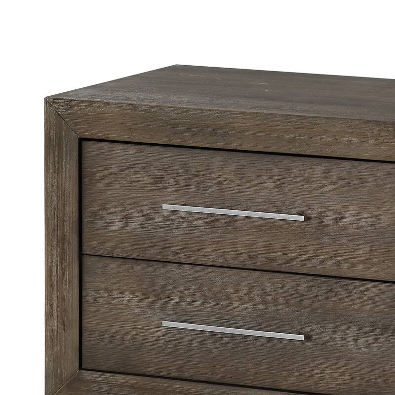 2 Drawer Wooden Nightstand with Metal Bar Handles, Dark Pine