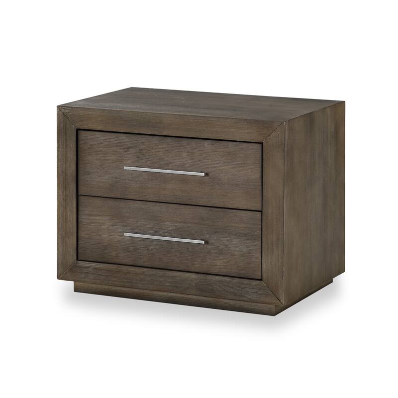 2 Drawer Wooden Nightstand with Metal Bar Handles, Dark Pine