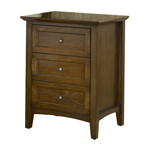 3 Drawer Wooden Nightstand with Tapered Legs and Arched Base, Brown