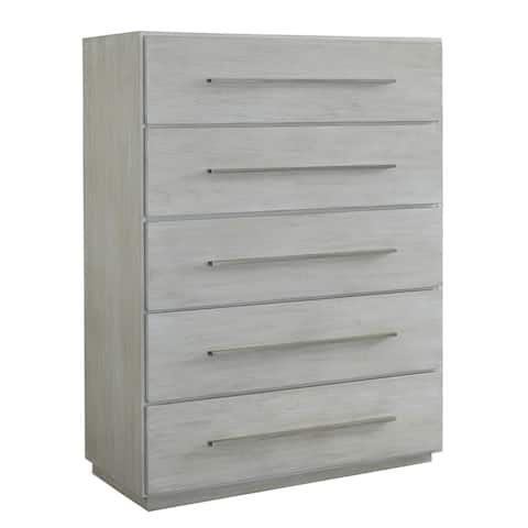 5 Drawer Miter Front Wooden Chest with Metal Bar Handles, Cotton Gray