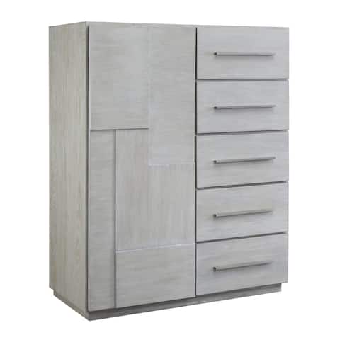 5 Drawer Wooden Chest with Bar Handles and Storage Cabinet, Cotton Gray
