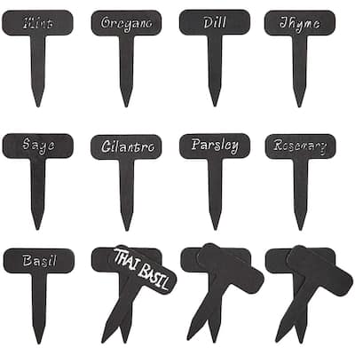 24 Pack Small Herb Plant Garden Markers, 2.75 x 3.75 inch Black Reusable Plant Label Stakes Tags for Flowers