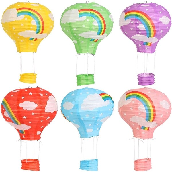 6 Pack Hot Air Balloon Paper Lanterns Rainbow Design for Baby Shower ...