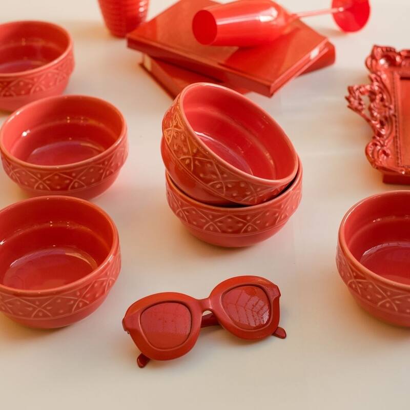 Manhattan Comfort Mendi 12 Large Dinner Soup 16.91 oz. Bowls - Coral