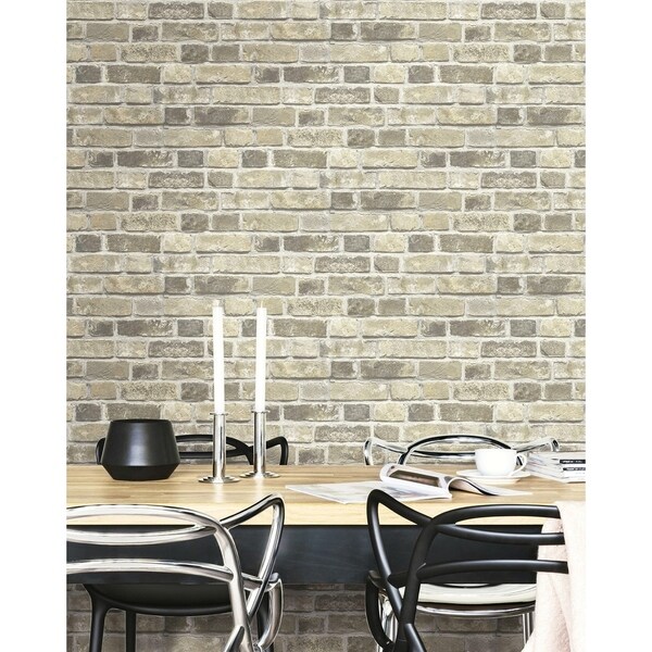 NextWall Distressed Neutral Brick Peel and Stick Removable Wallpaper - 20.5 in. W x 18 ft. L
