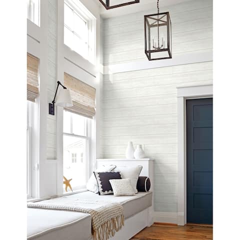 NextWall Off-White Shiplap Peel and Stick Removable Wallpaper - 20.5 in. W x 18 ft. L