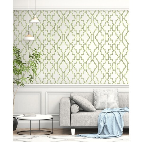 Shop NextWall Green and White Tile Trellis Peel and Stick Wallpaper