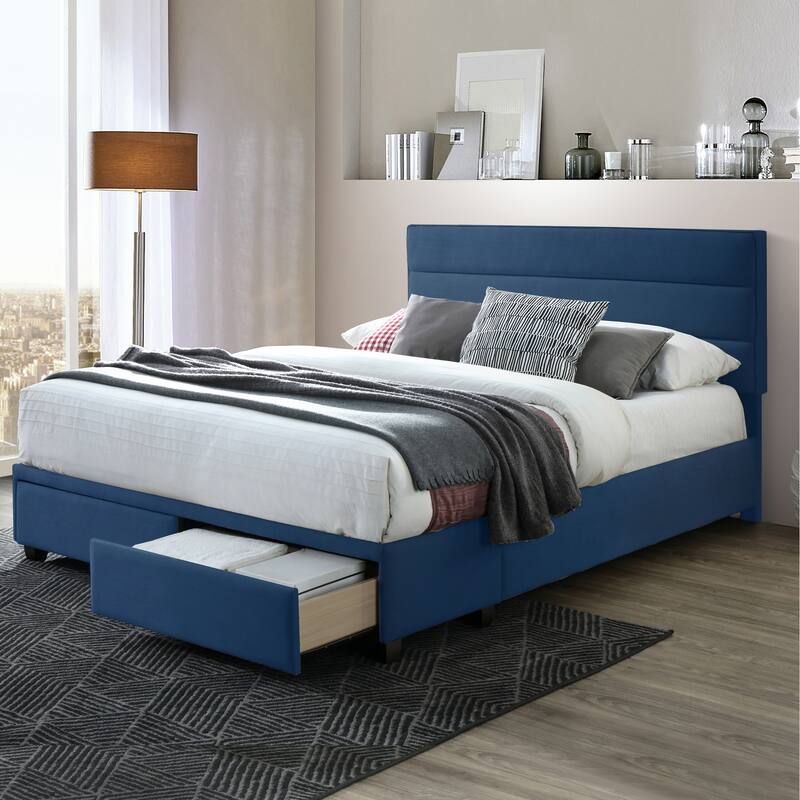 Arnia Navy Blue Queen Bed Captain's Bed with Two Drawers