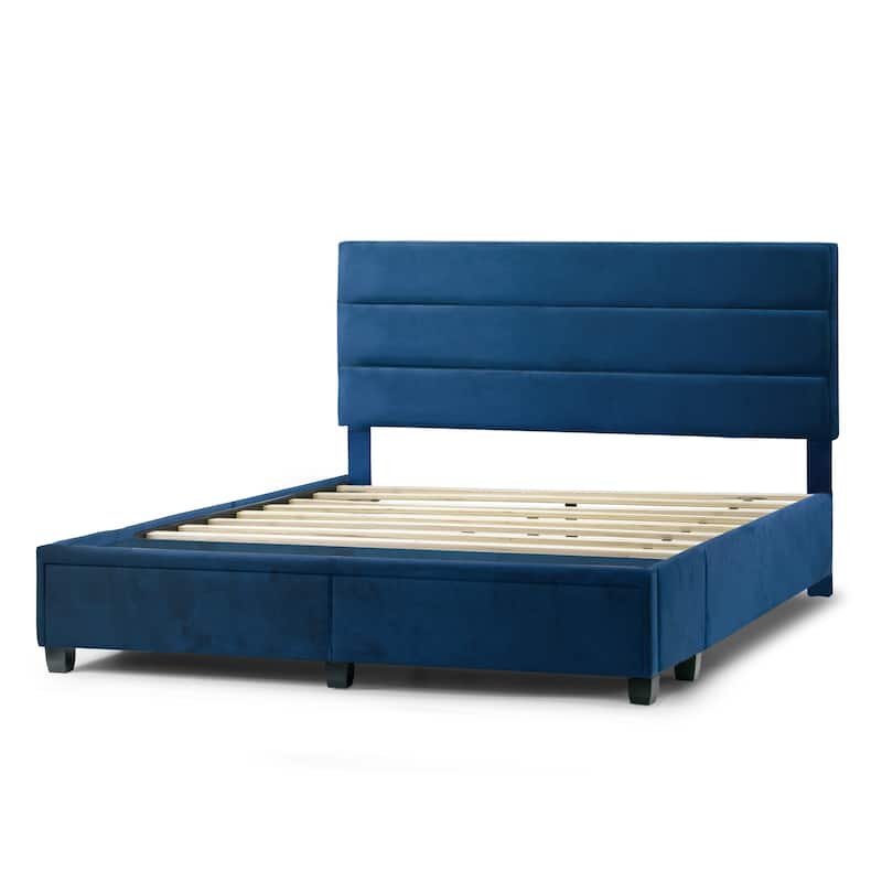 Arnia Navy Blue Queen Bed Captain's Bed with Two Drawers