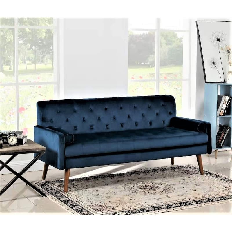 Johnson Diamond Button Tufted Velvet Sofa - DARK BLUE