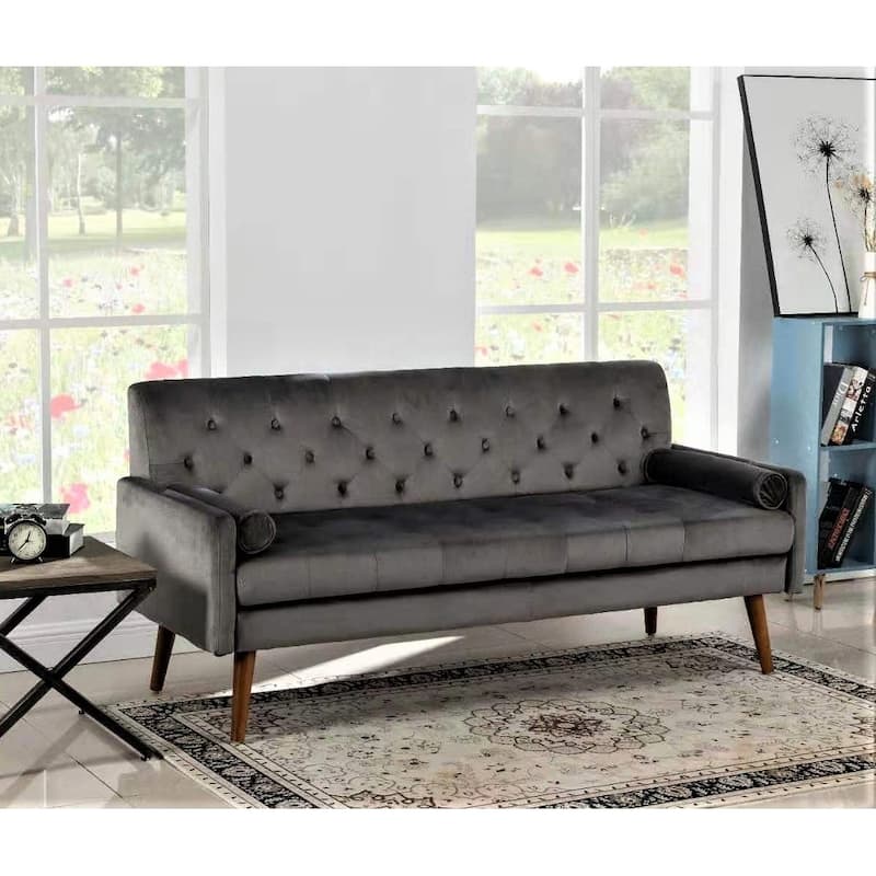 Johnson Diamond Button Tufted Velvet Sofa - GREY