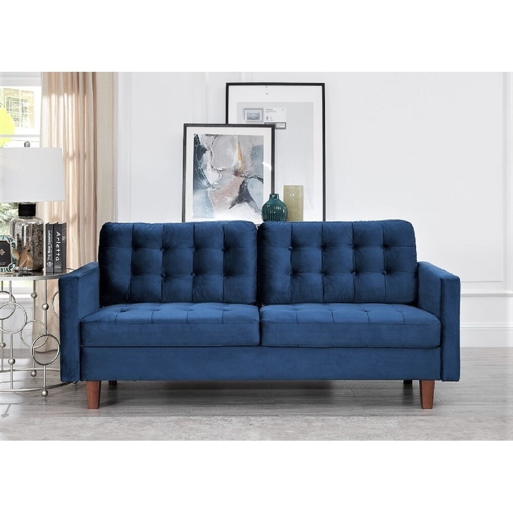 Shop Sophia Tufted Velvet Sofa Overstock 31054049 Dark Blue