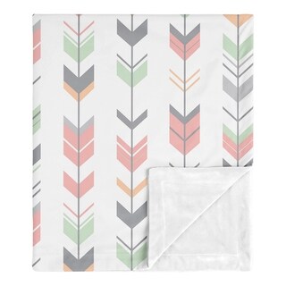 Sweet Jojo Designs Woodland Arrow Woodsy Gray Collection Girl Baby Receiving Security Swaddle Blanket - Coral, Mint and Grey