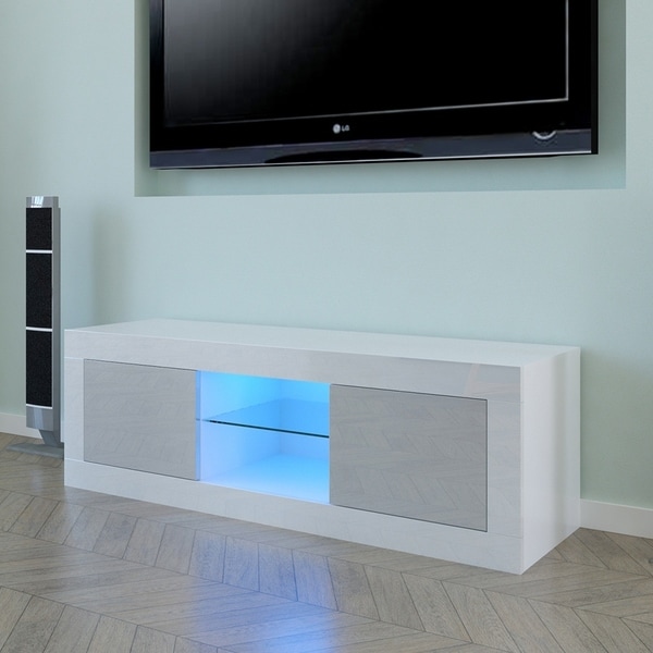 49" Two Door TV Cabinet White Gray Color Contrast. Opens flyout.