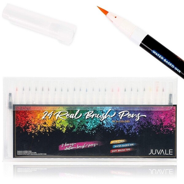 26 Pack Brush Pen Set, 24 Brush Pens Colors and 2 Watercolor Brush Pens, 6 inch. Opens flyout.