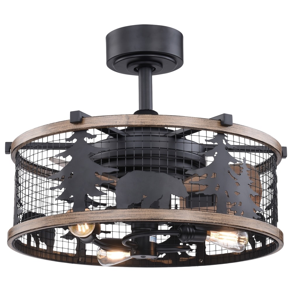 Kodiak Bear 21 in. Bronze and Teak Rustic Indoor Ceiling Fan with Light Kit and Remote - 21-in. W x 18-in. H x 21-in. D (21-in. W x 18-in. H x 21-in.
