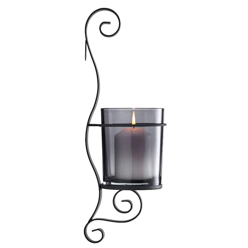 Danya B. Vintage Black Wall Sconce Candle Holder Set (2) with Smoke Glass Hurricanes