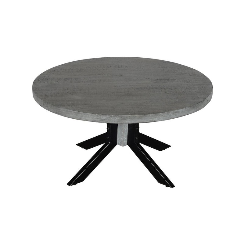 ROOT Mango Wood Grey Finish Round Coffee Table
