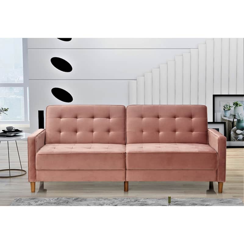 Jonathan Tufted Velvet Sofa Bed Sleeper - Rose