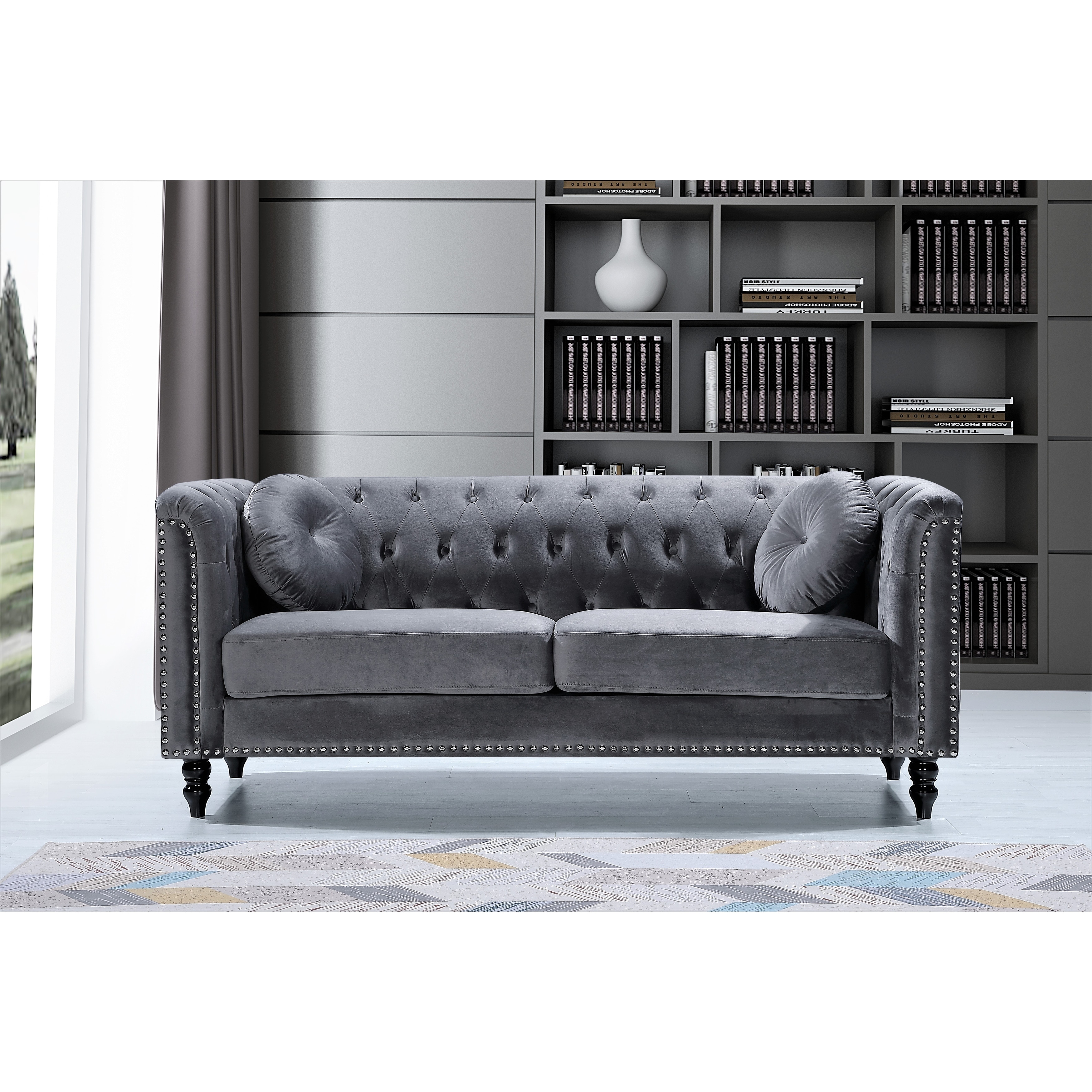 Vivian Classic Velvet Kittleson Nailhead Chesterfield Sofa