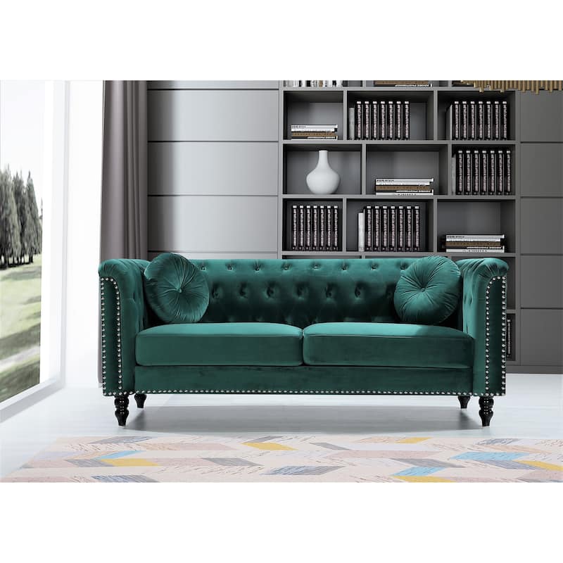 Vivian Classic Velvet Kittleson Nailhead Chesterfield Sofa