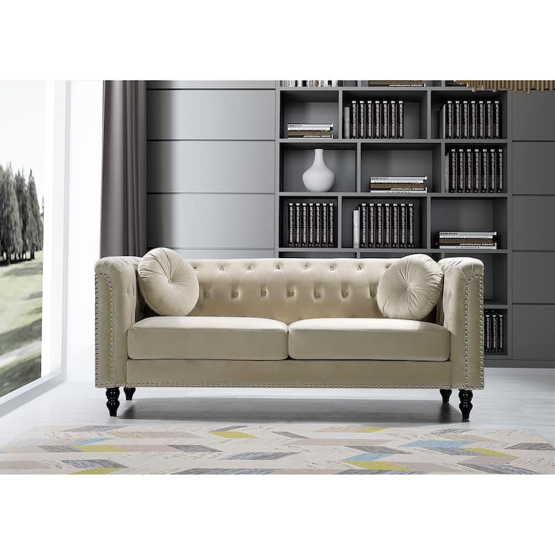 Vivian Classic Velvet Kittleson Nailhead Chesterfield Sofa