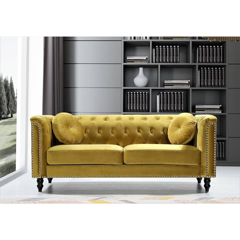 Vivian Classic Velvet Kittleson Nailhead Chesterfield Sofa