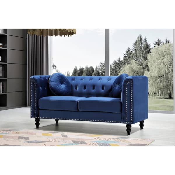 Vivian Classic Velvet Kittleson Nailhead Chesterfield Loveseat On Sale Overstock 31059707