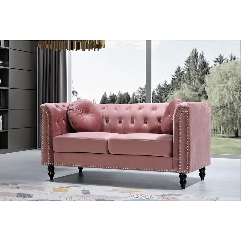 Vivian Classic Velvet Kittleson Nailhead Chesterfield Loveseat - Rose