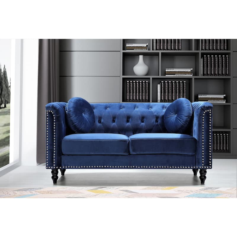 Vivian Classic Velvet Kittleson Nailhead Chesterfield Loveseat