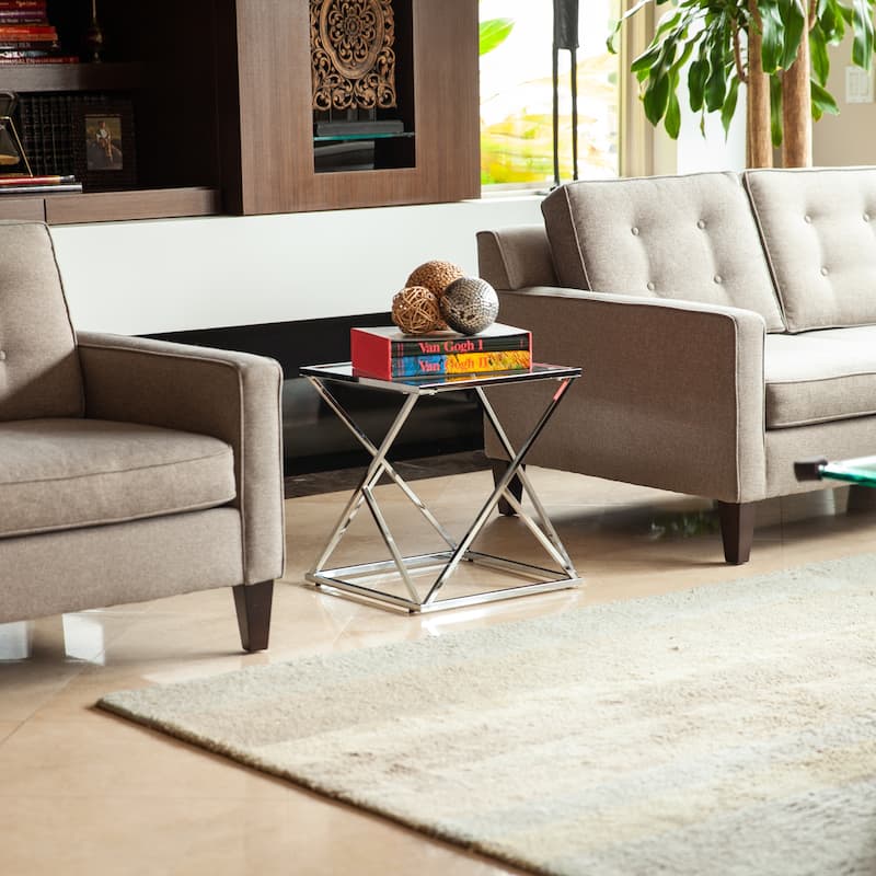 Danya B. Polished Chrome Base Square End Table with Clear Glass Top
