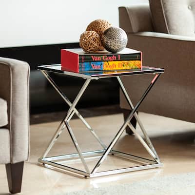Danya B. Polished Chrome Base Square End Table with Clear Glass Top