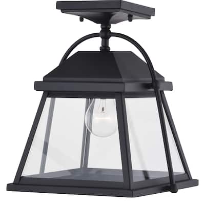 Lexington Black Outdoor Flush Mount Ceiling Light Lantern Clear Glass - 10.75-in. W x 11.5-in. H x 9-in. D