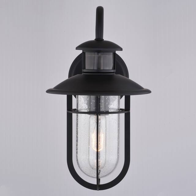 Bar Harbor Bronze Motion Sensor Dusk to Dawn Outdoor Wall Light Coastal Clear Glass - 7.5-in. W x 13.25-in. H x 9.5-in. D