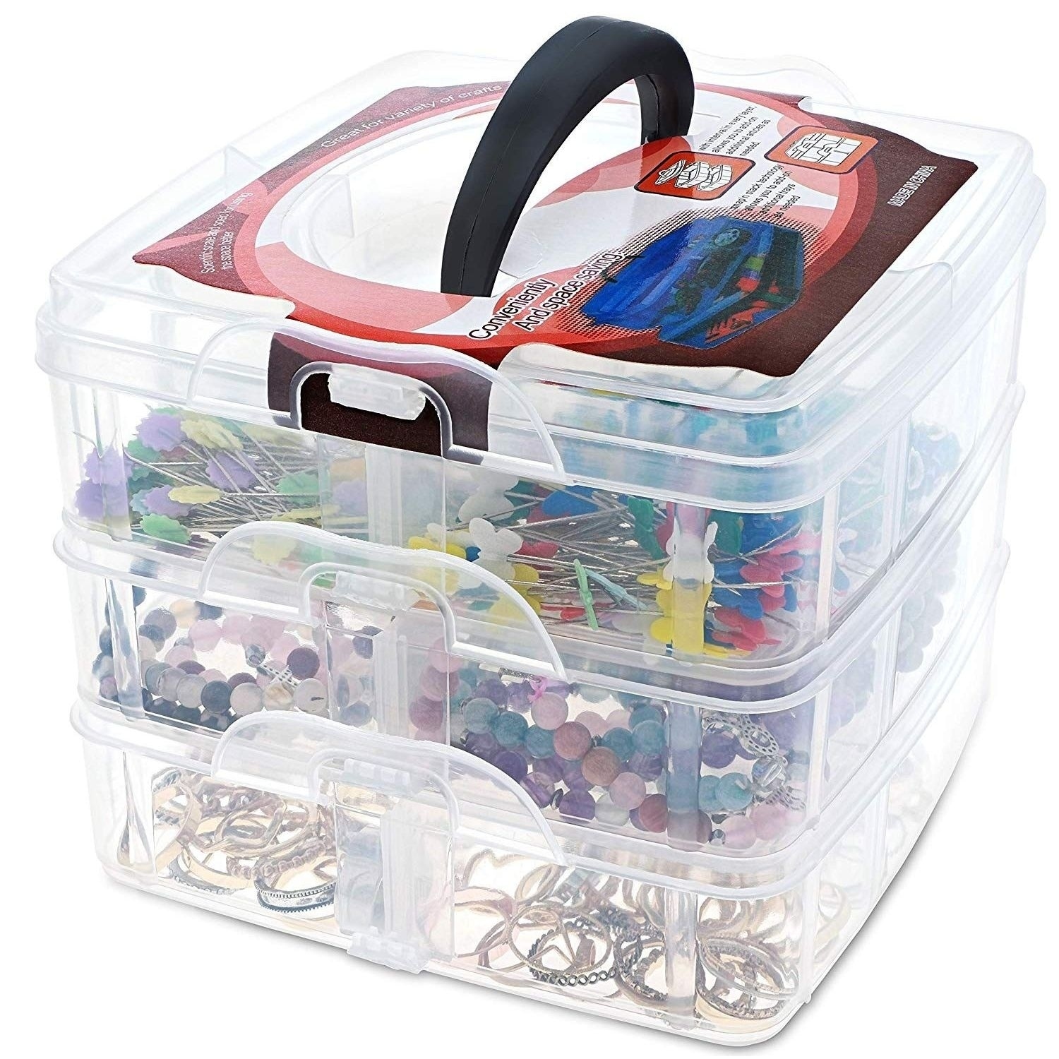 Kurtzy 3 Tier Clear Transparent Plastic Stackable Storage Box Adjustable Slots 