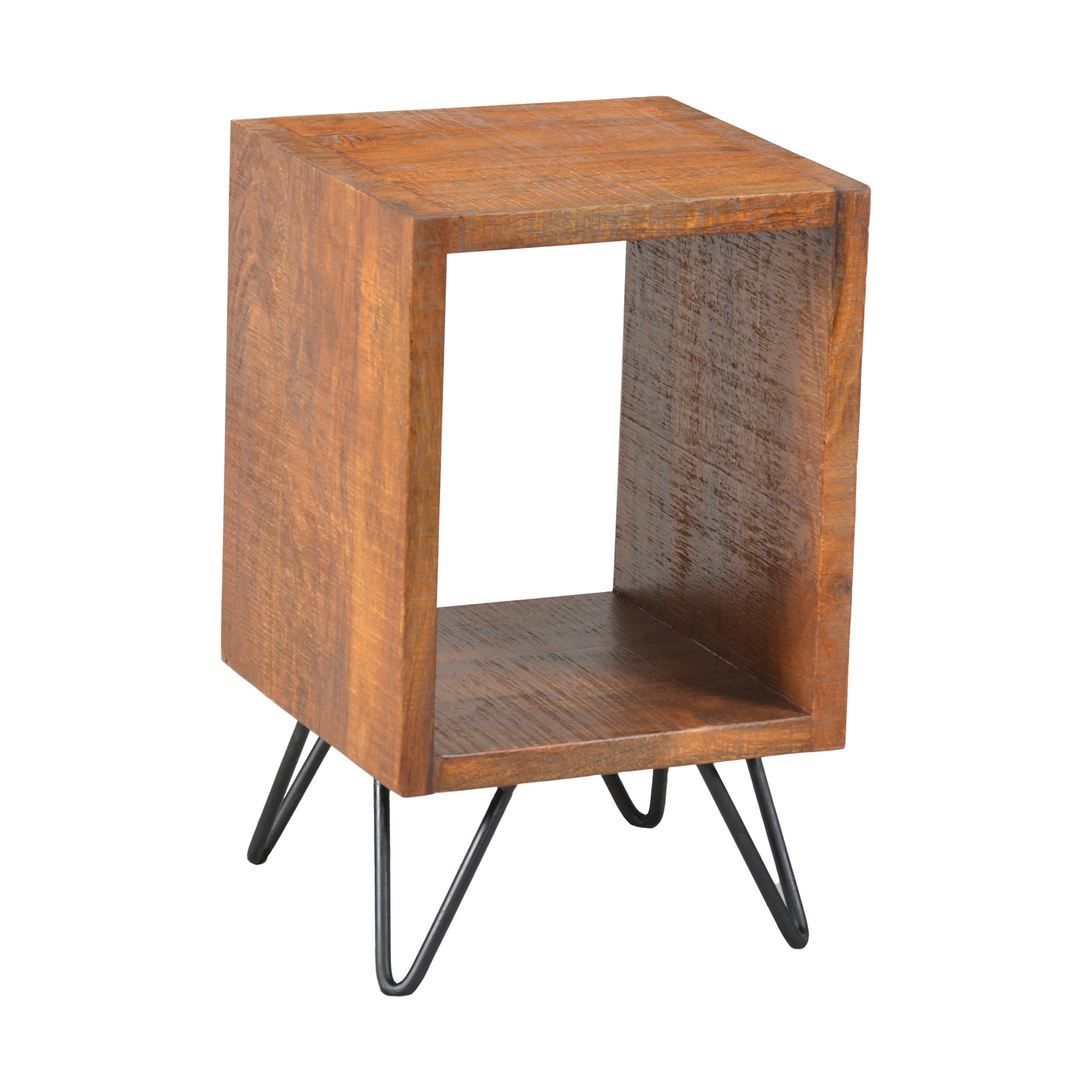 Shop 22 Inch Textured Cube Shape Wooden Nightstand With Angular Legs Brown And Black Overstock 31066841