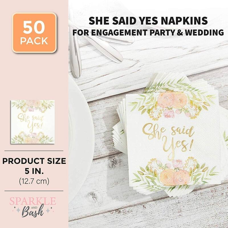 50x She Said Yes Disposable Paper Napkins for Bridal Showers, Luncheon